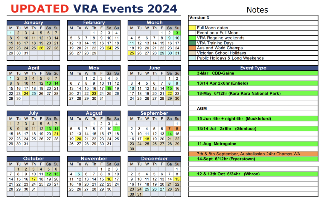 2024 Victorian Rogaining Calendar (UPDATED)